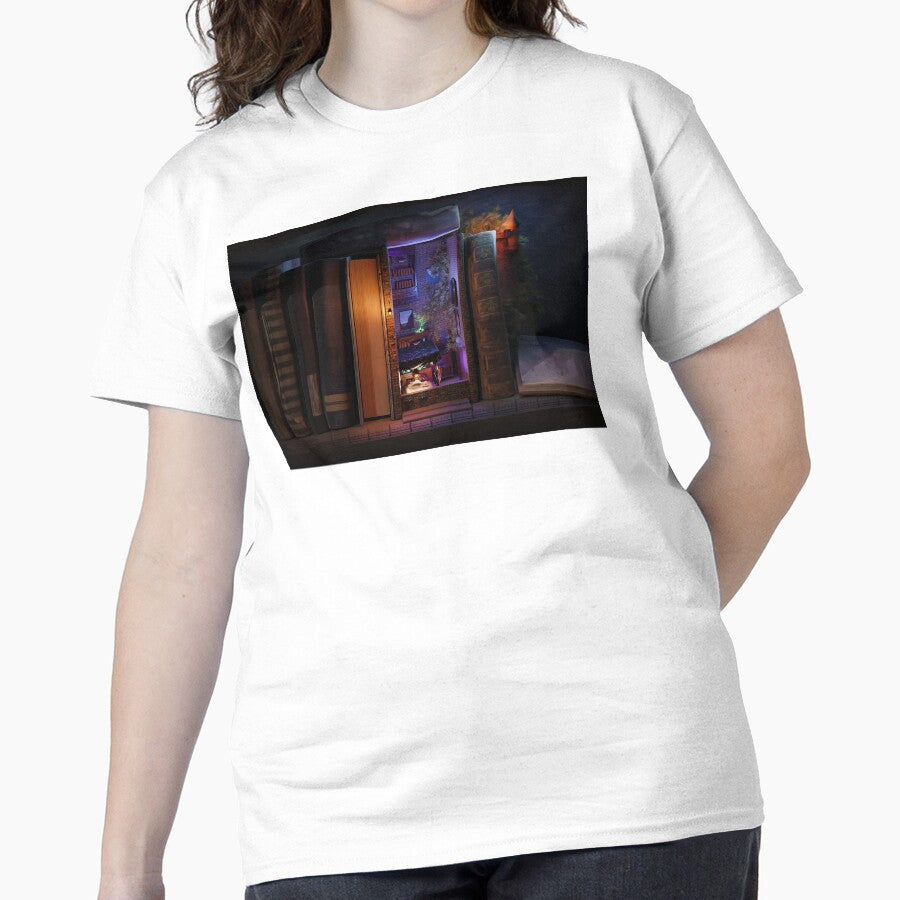 Bookish Diorama Oversized T-Shirt Reading In Bed Graphic Top White