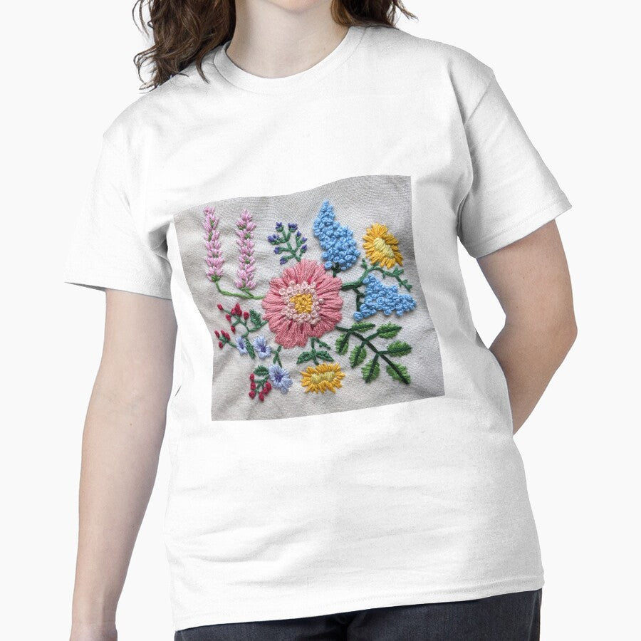 Handcrafted Embroidered Flowers Elegant Oversized Cotton Shirt White