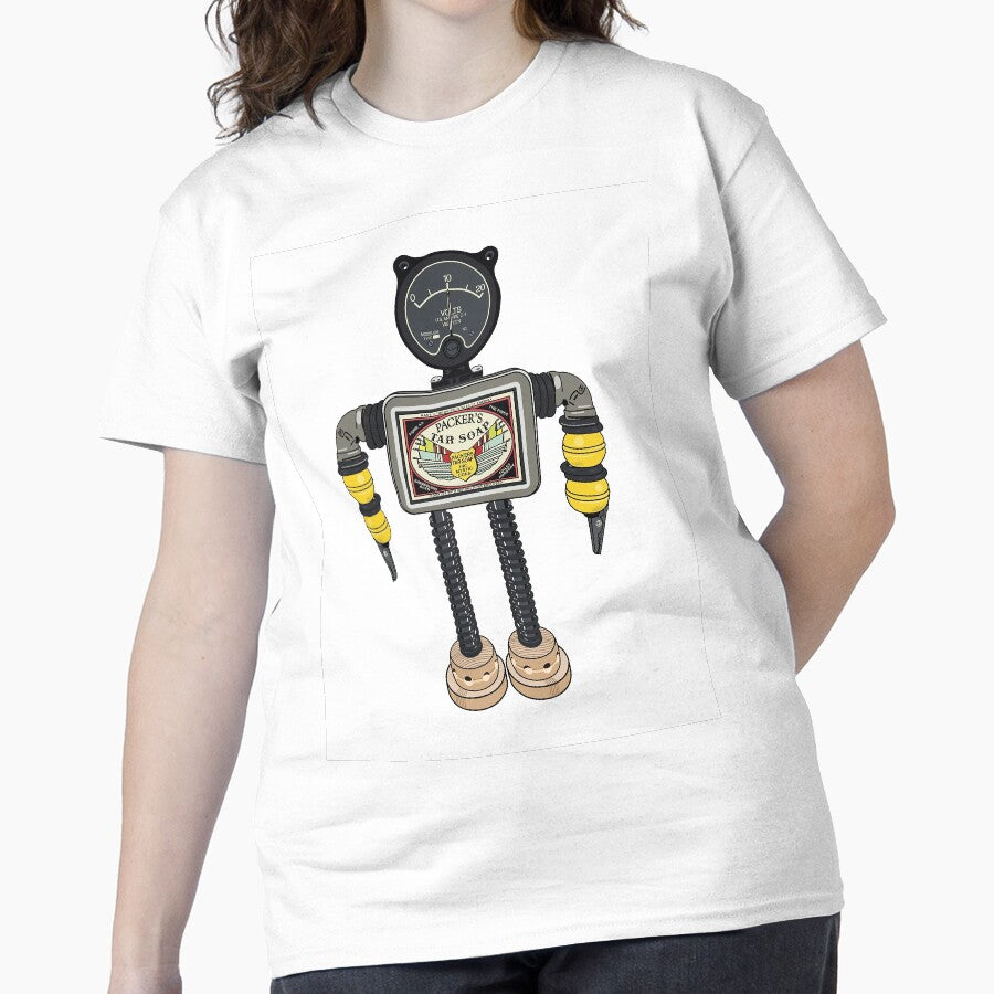 Packer Upcycled Robot Illustration Oversized T-Shirt Quirky Art White