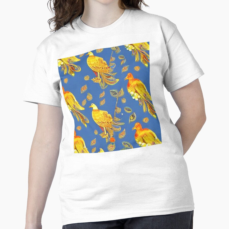 Everybirdy Golden Birds Tee - Oversized Nature Pattern Shirt White