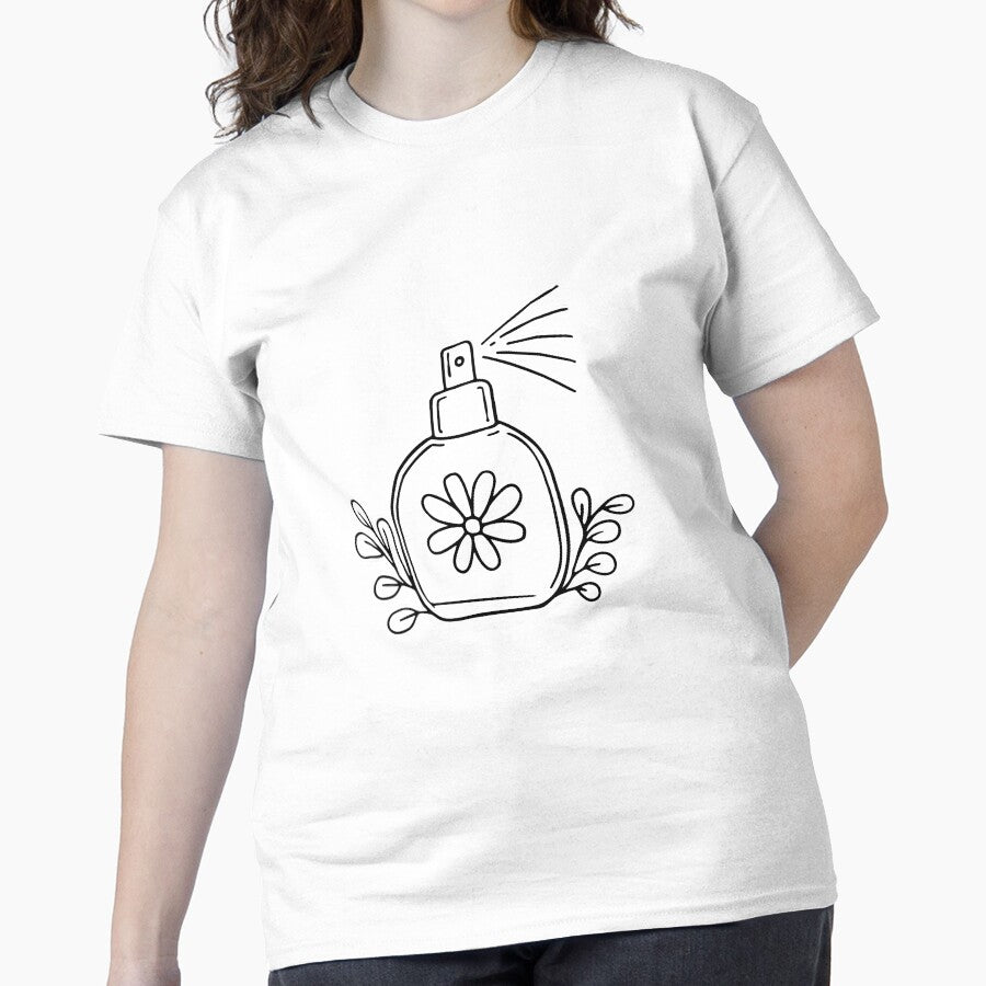 Spraying Floral Perfume Shirt - Botanical Scent Illustration Tee White