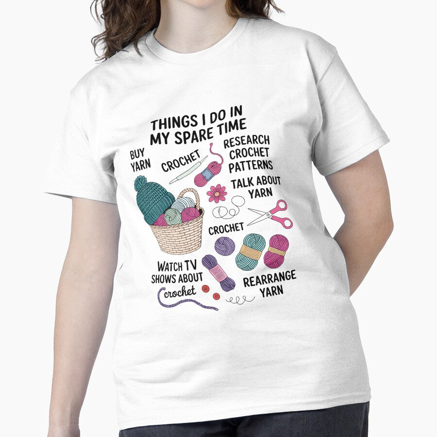 Spare Time Crochet Tee - Oversized Hobby Enthusiast Shirt White