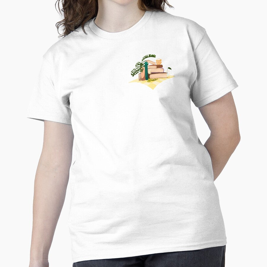 Classic Book Nook Tee Comfortable Oversized Reading Graphic Top White