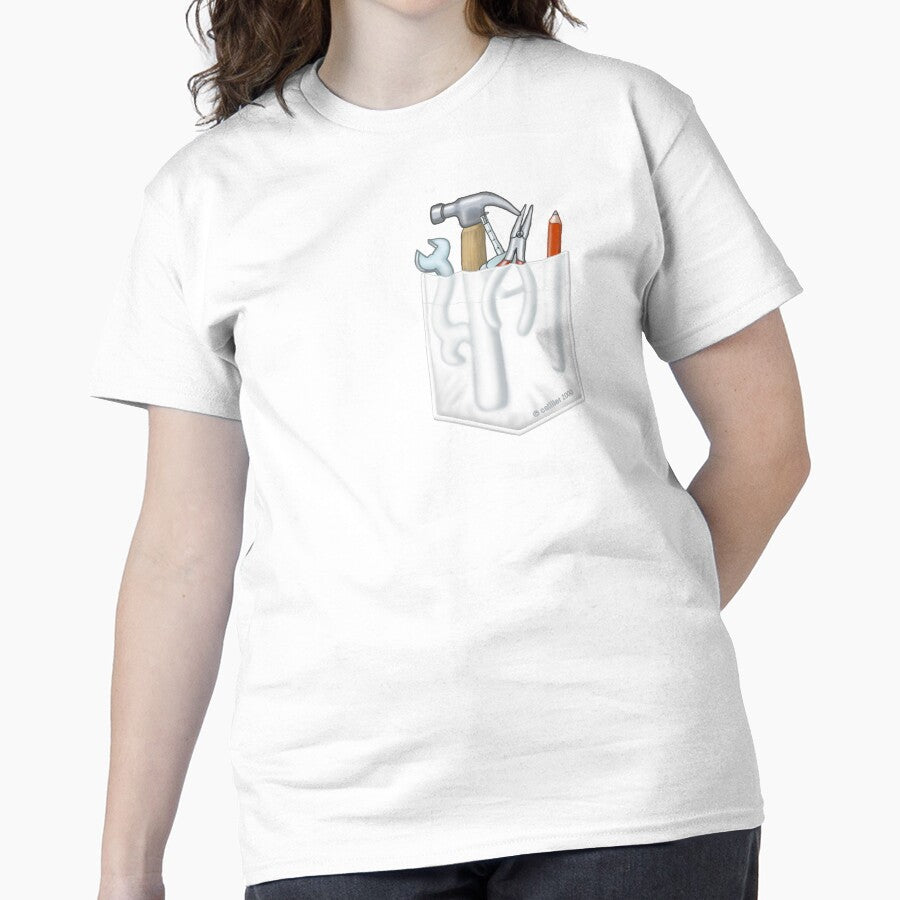 Vintage Pocket Tools Handyman Repair Graphic Oversized T-Shirt White