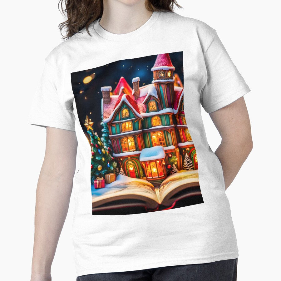 Christmas Tree Book Shirt Joyful Winter Miniature Oversized Tee White
