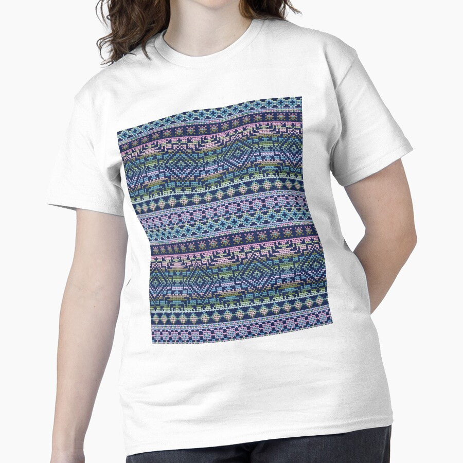Festive Baby Knitting Tee - Oversized Christmas Pattern Shirt White