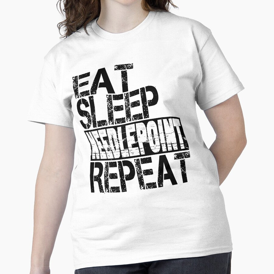 Vintage Grunge Needlepoint | Eat Sleep Repeat Oversized Tee White