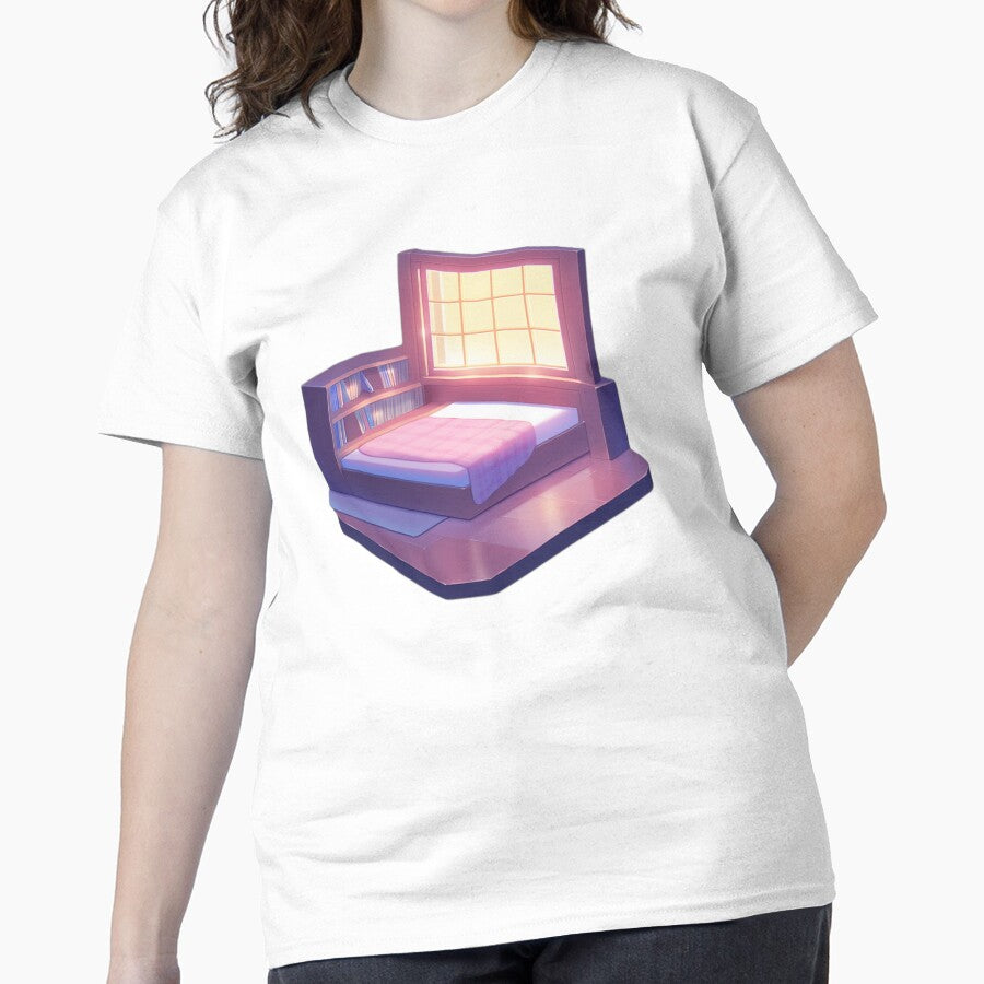 Minimal Bed Bookshelf Tee Aesthetic Transparent Graphic Shirt White