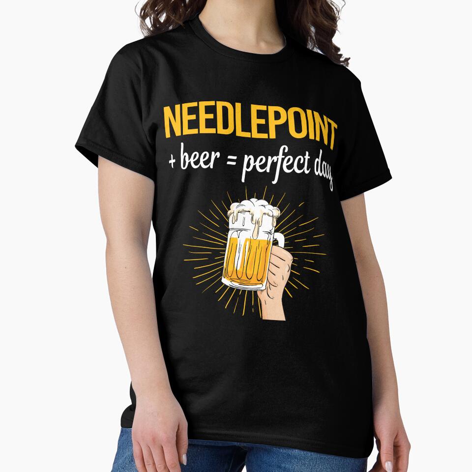 Beer & Needlepoint Tee | Perfect Day Canvas Work Oversized Shirt Black