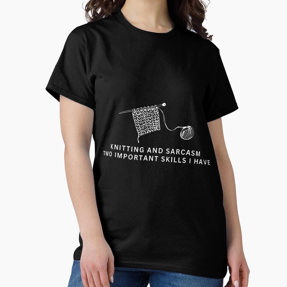 Knitting and Sarcasm Funny Tee - Humorous Oversized Craft Shirt Black