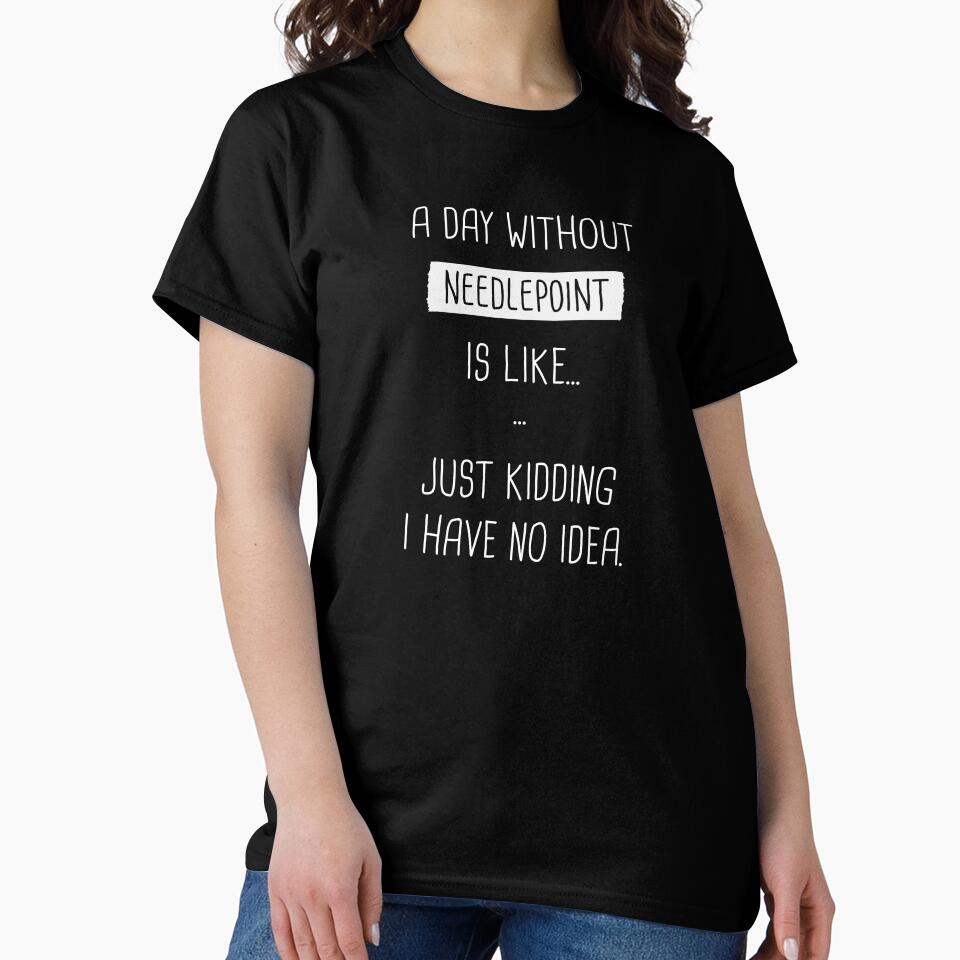 Humorous Needlepoint Top | Comfy Oversized Canvas Work Shirt Black