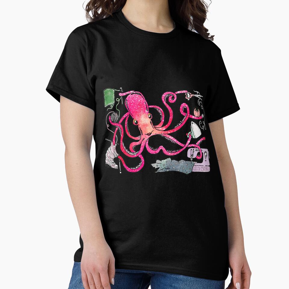 Artistic Crafty Octopus Sculptor Design Oversized T-Shirt Black