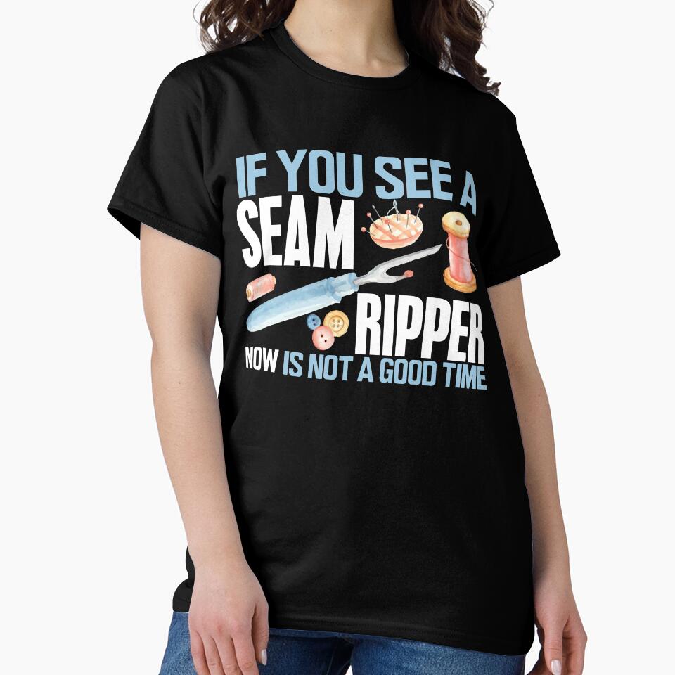 Seam Ripper Warning | Funny Sewing Gift Oversized Shirt Black