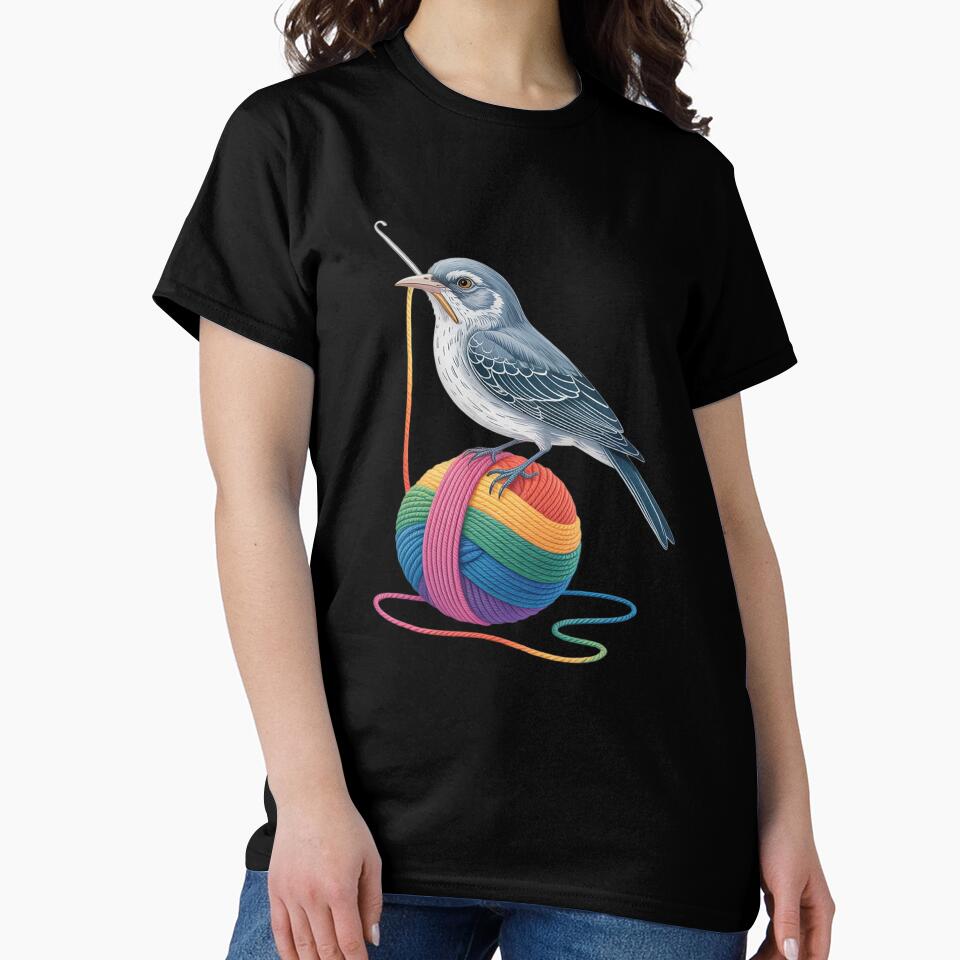 Crochet Crow Yarn Enthusiast Tee - Oversized Knitting Lover Shirt Black