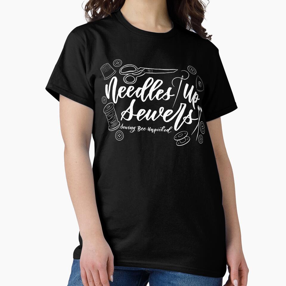 Needles Up Sewers White Line Graphic Oversized T-Shirt Black