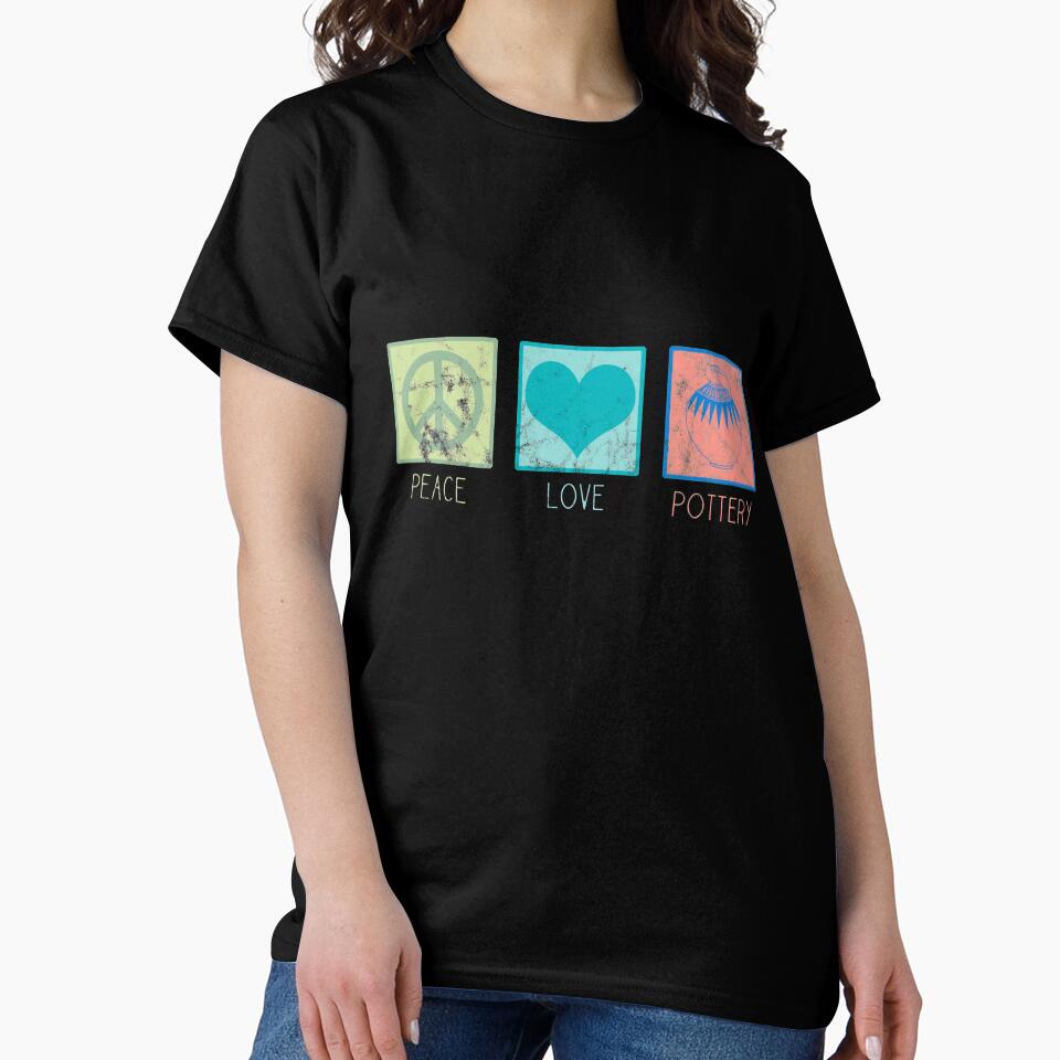 Peace Love Pottery Wheel Clay Artist Oversized T-Shirt Black