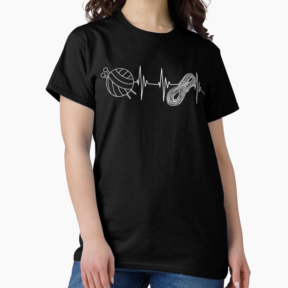 Heartbeat Knitting Tee | Pulse Design Crafty Oversized Shirt Black