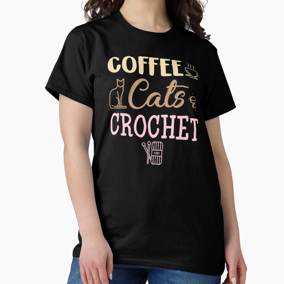 Coffee Cats And Crochet Shirt Cute Feline Lover Oversized Tee Black