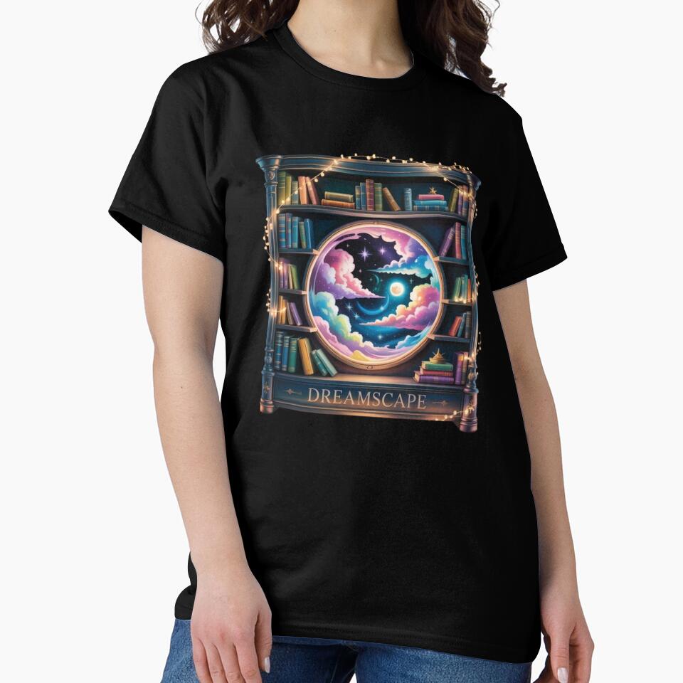 Magical Night Library Tee Dreamcore Bookshelf Portal Oversized Black