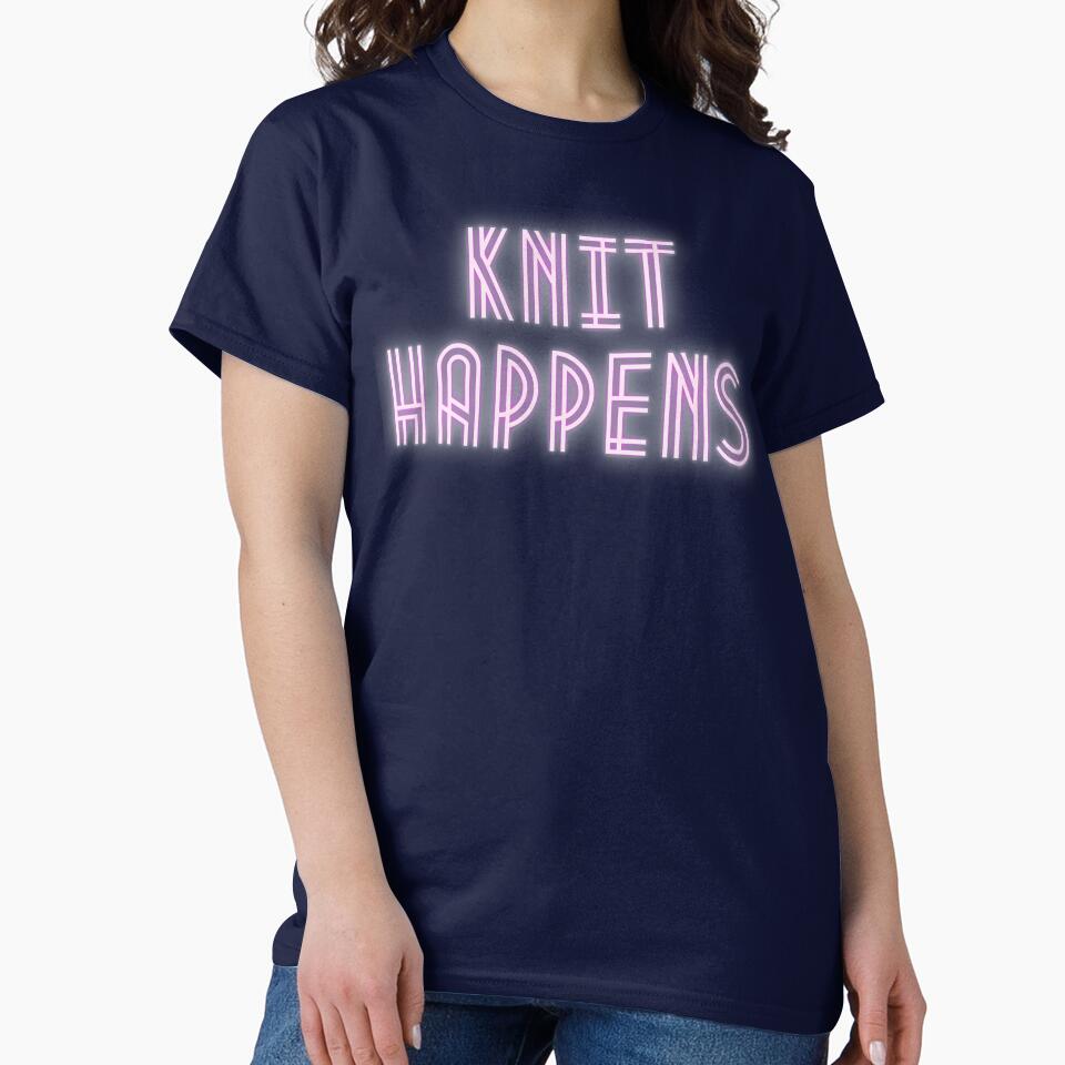 Humorous Knit Happens Oversized Tee - Trendy Knitting Gift Shirt Navy