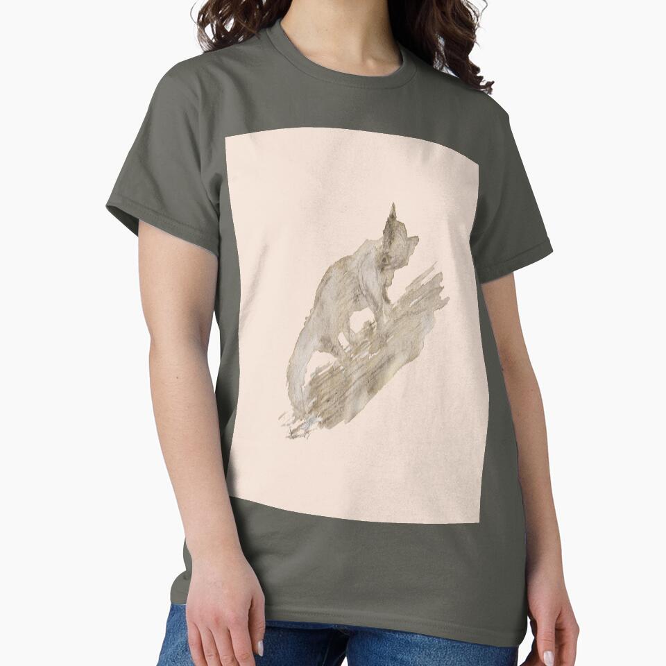 Fox Admiring His Tail Oversized T-Shirt Forest Animal Art Print Smoke Grey