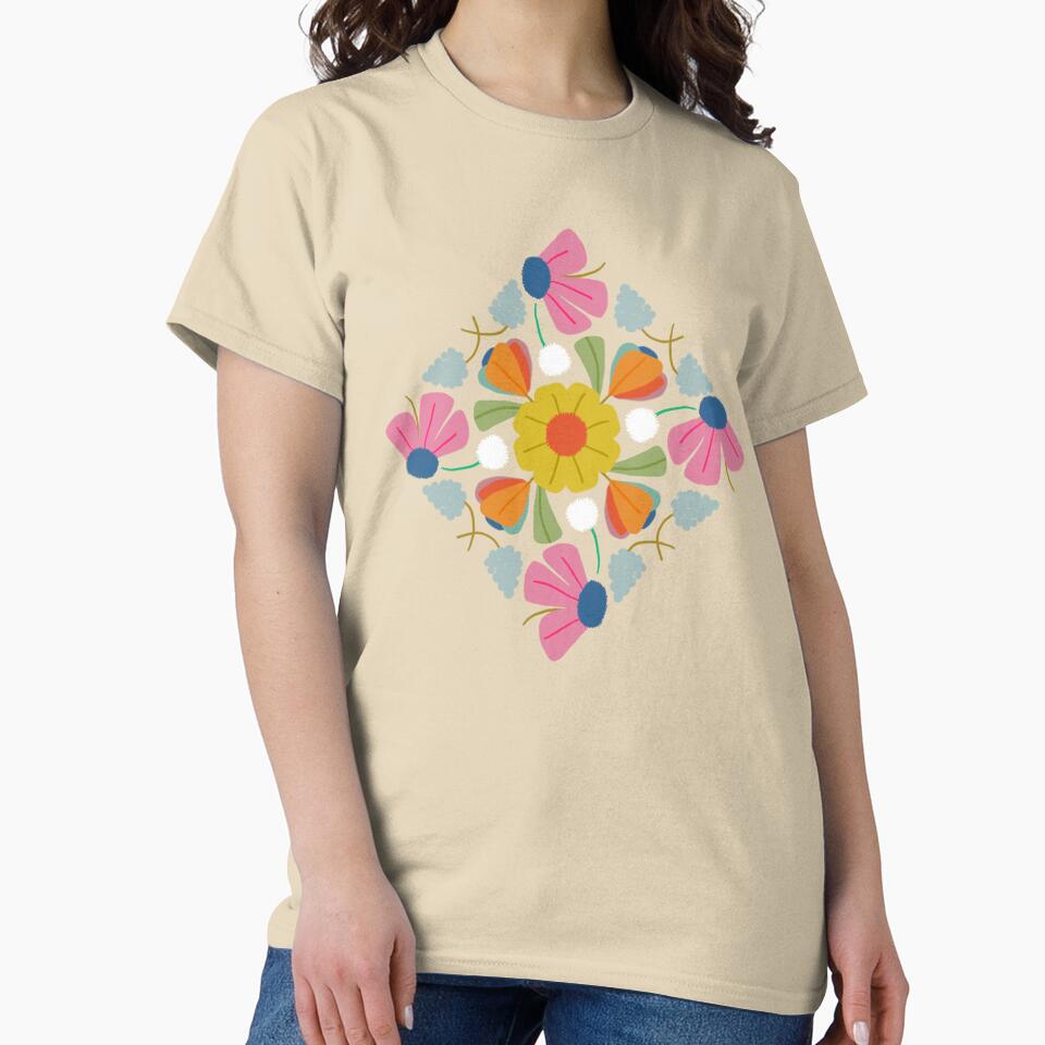 Vintage Floral Tile Pattern Geometric Oversized T-Shirt Sand