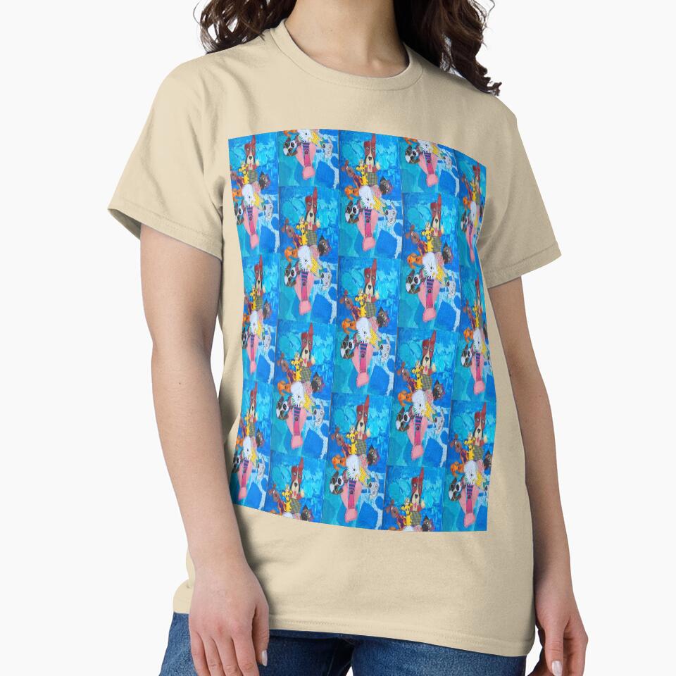 Swirl of Peppy Pups Oversized T-Shirt Cute Puppy Pattern Graphic Sand
