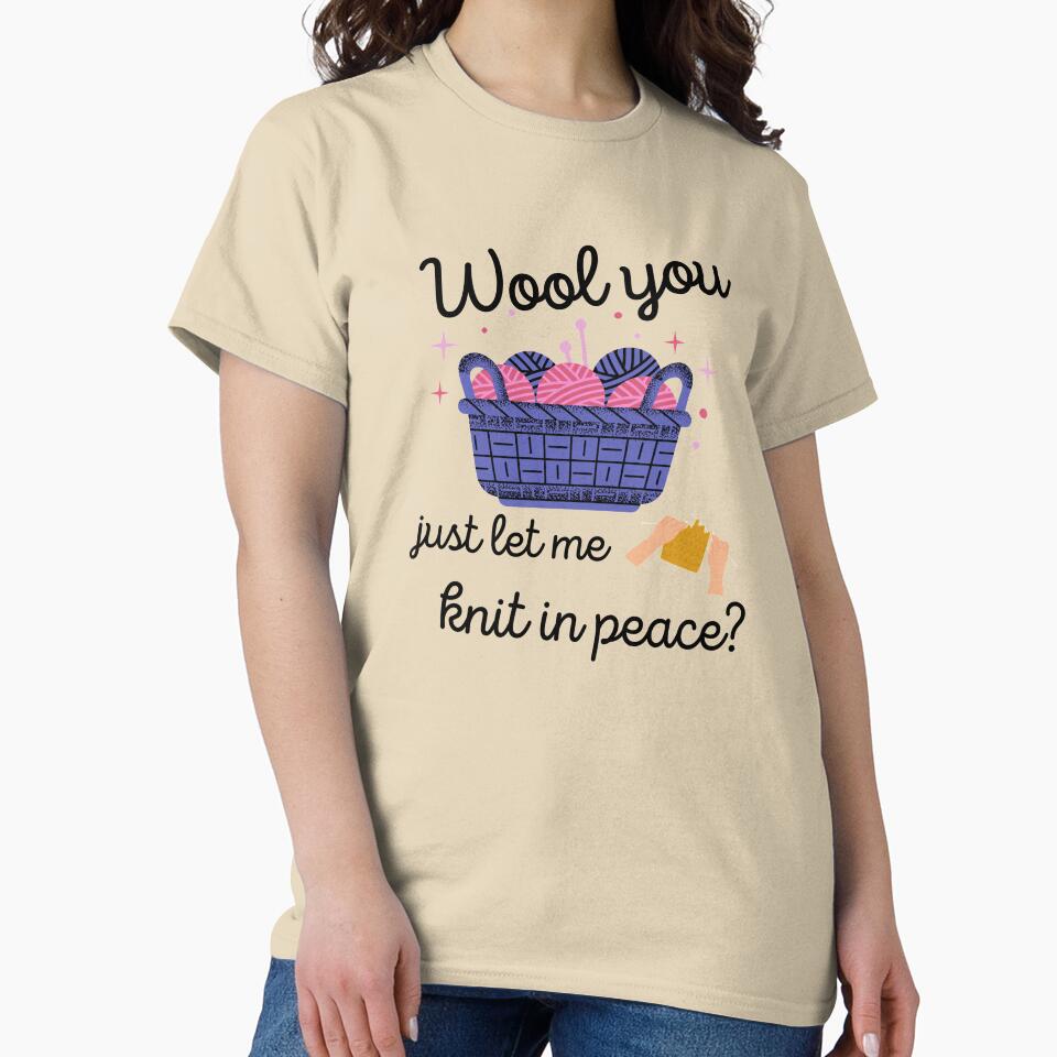 Wool You Let Me Knit Peacefully - Soft Oversized Knitting T-Shirt Sand
