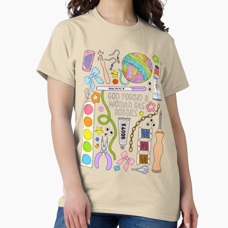Woman Have Hobbies Shirt | Feminist Peach Fuzz Oversized Top Sand