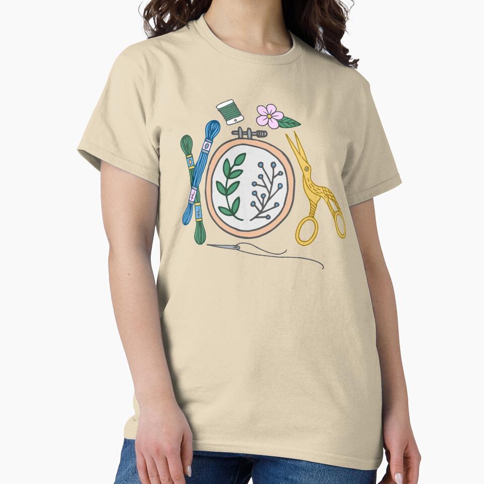 Handmade Embroidery Pattern Aesthetic Oversized Graphic T-Shirt Sand