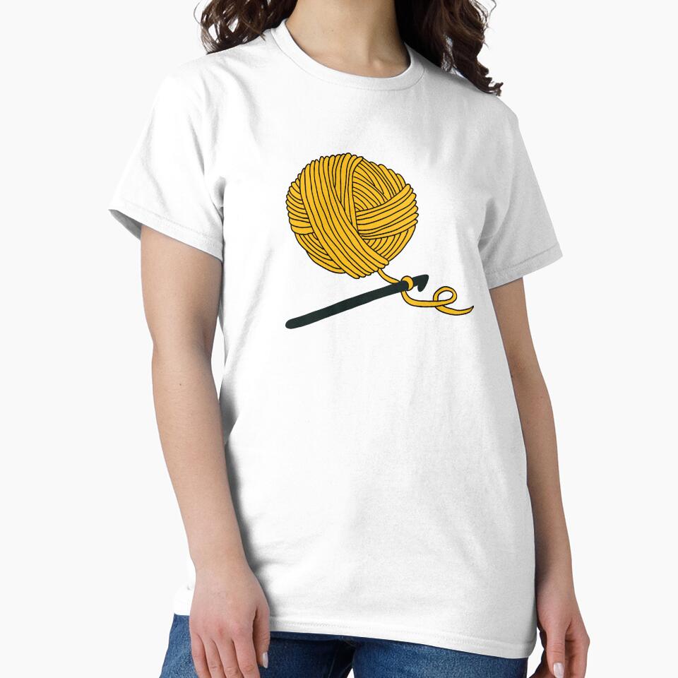 Yellow Orange Hobby Art Oversized Tee Vibrant Crochet Style Shirt White