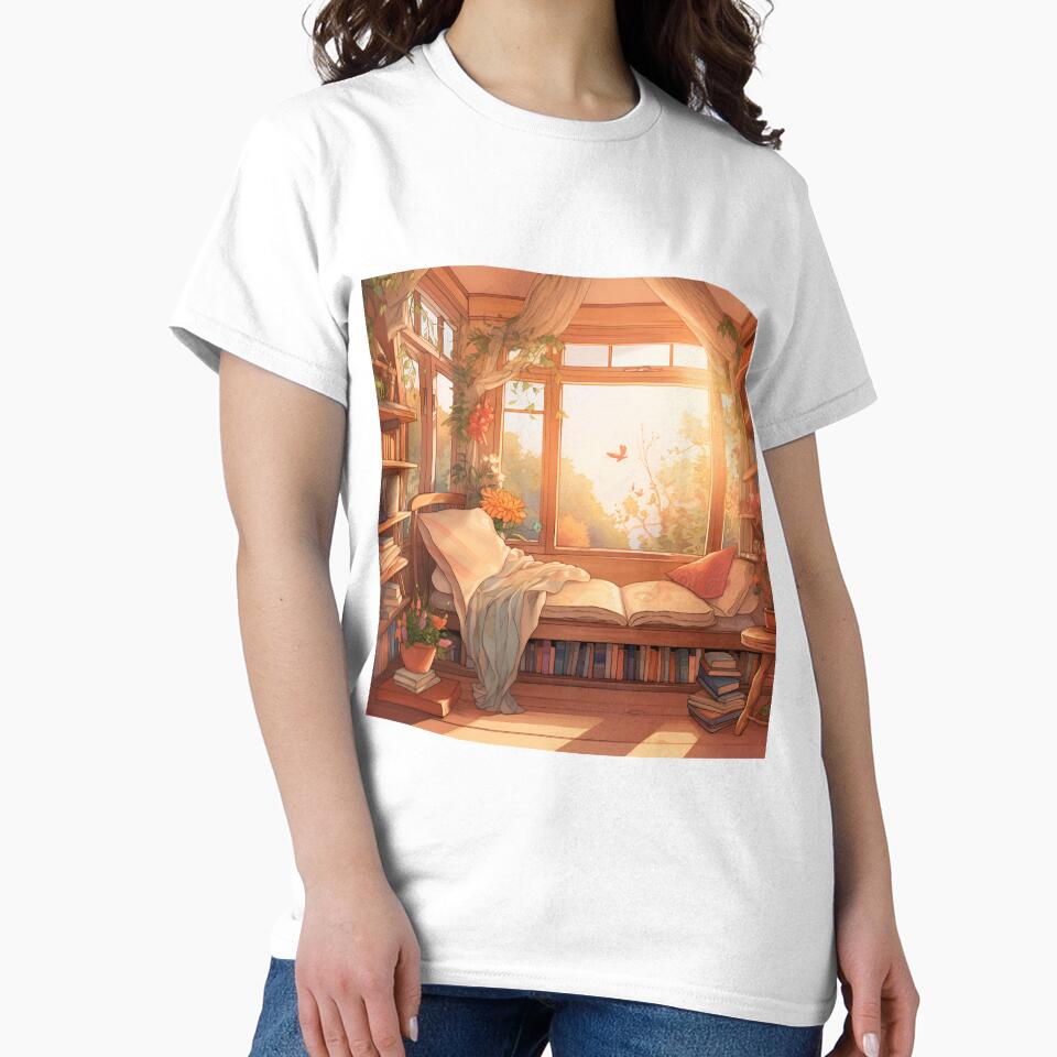 Reading Nook Corner Shirt Relaxed Fit Oversized Book Lover Tee White