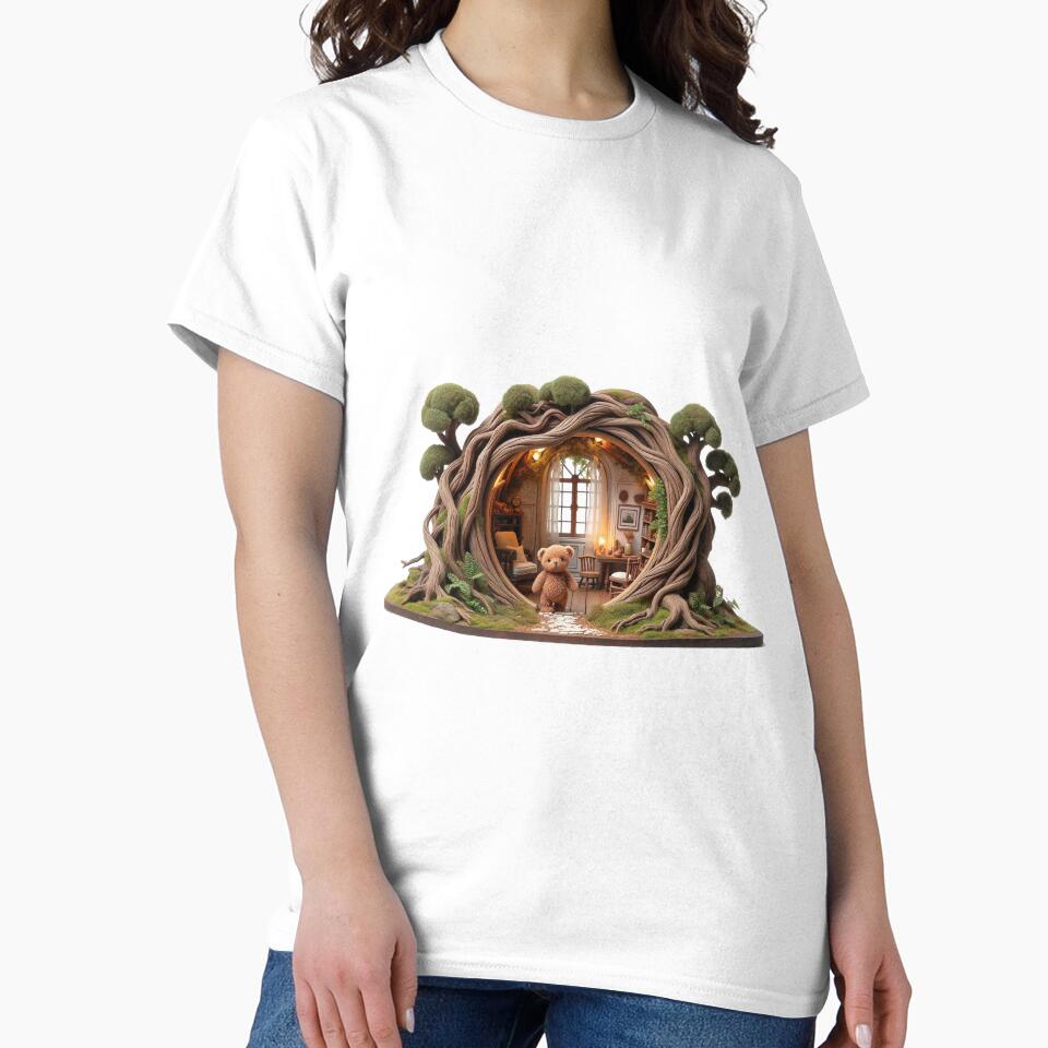 Teddy Bear Portal Tee Enchanted Woodland Oversized Graphic Shirt White