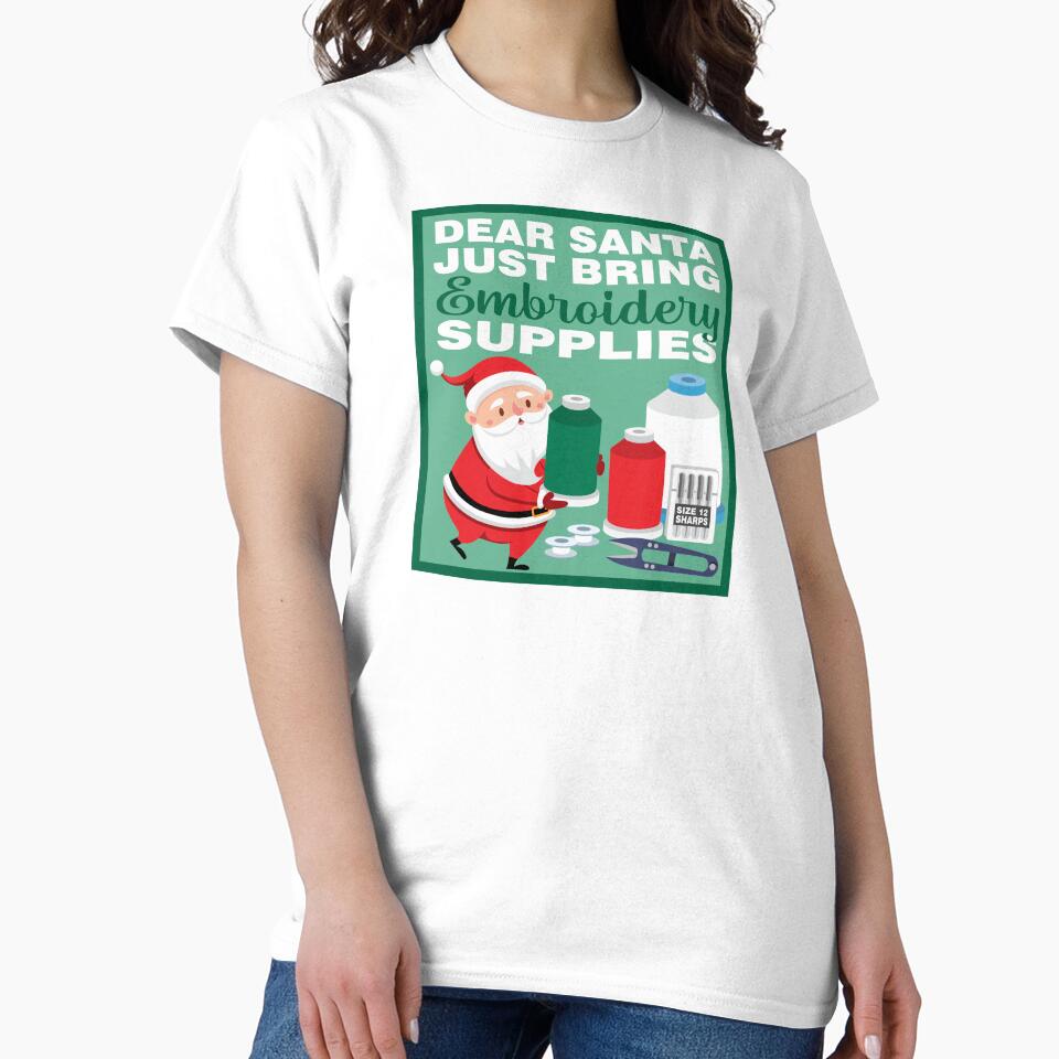 Santa Embroidery Supplies | Holiday Crafting Oversized Tee White