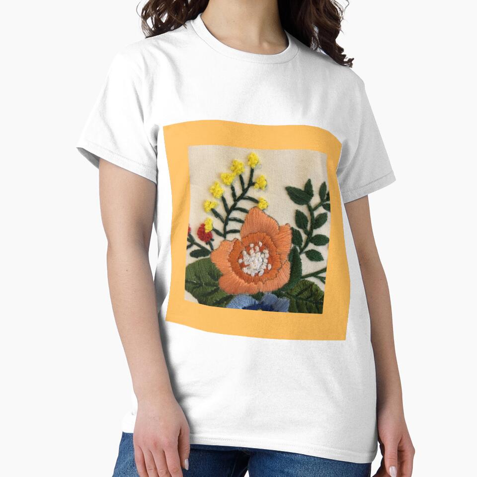 Vibrant Red and Yellow Garden Flowers Oversized Tee White