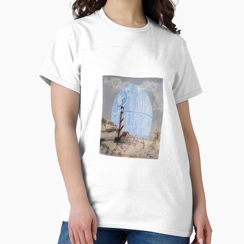 Death Star Lighthouse Moonrise Art Oversized T-Shirt Sci-Fi Tee White