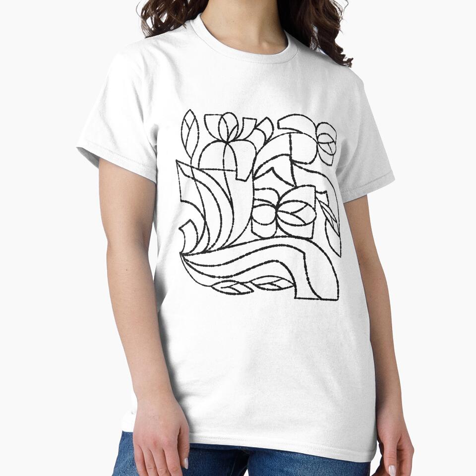 Linear Iris Botanical Sketch Aesthetic Oversized T-Shirt White