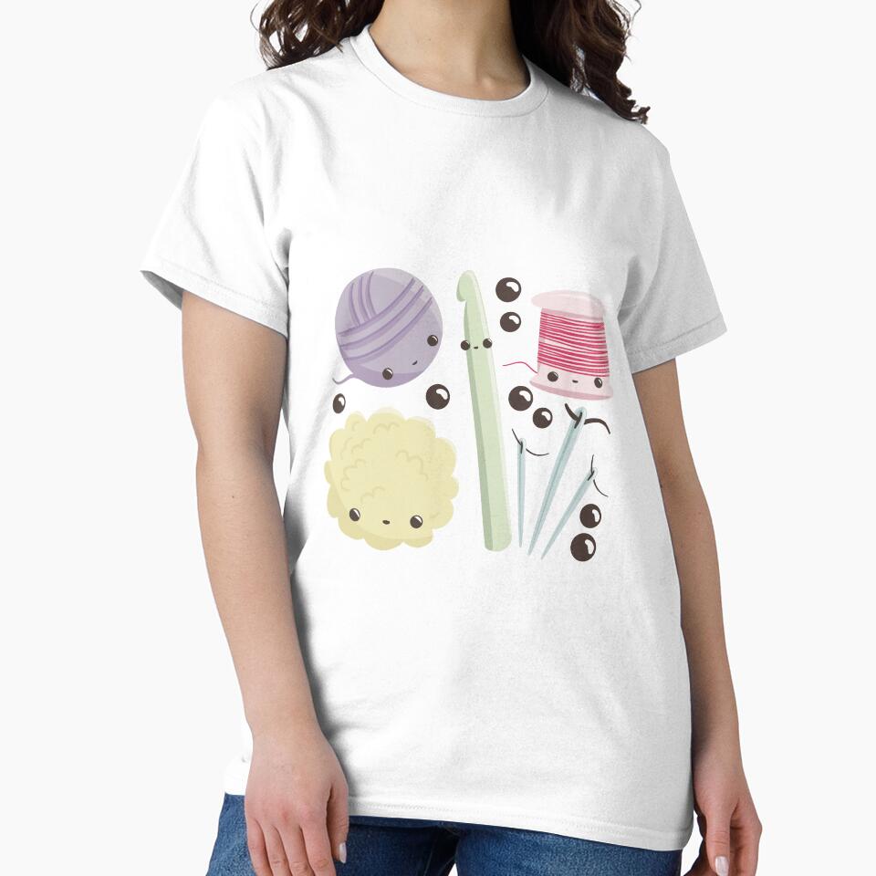 Kawaii Pastel Crochet Supplies Tee Cute Crafty Oversized Shirt White