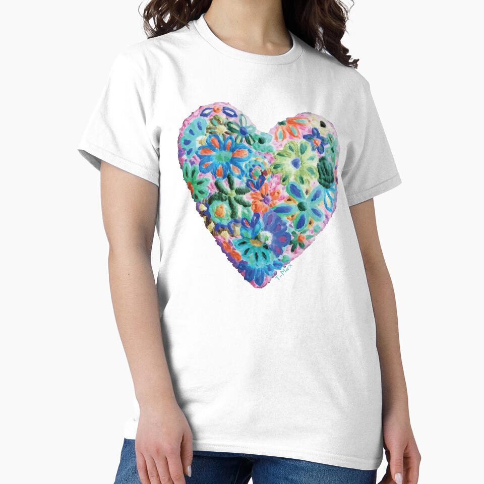 Mexican Boho Heart String Art Hand Made Oversized T-Shirt White