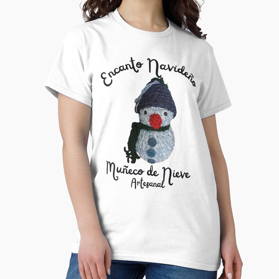 Crochet Snowman Holiday Tee - Festive Oversized Winter Shirt White