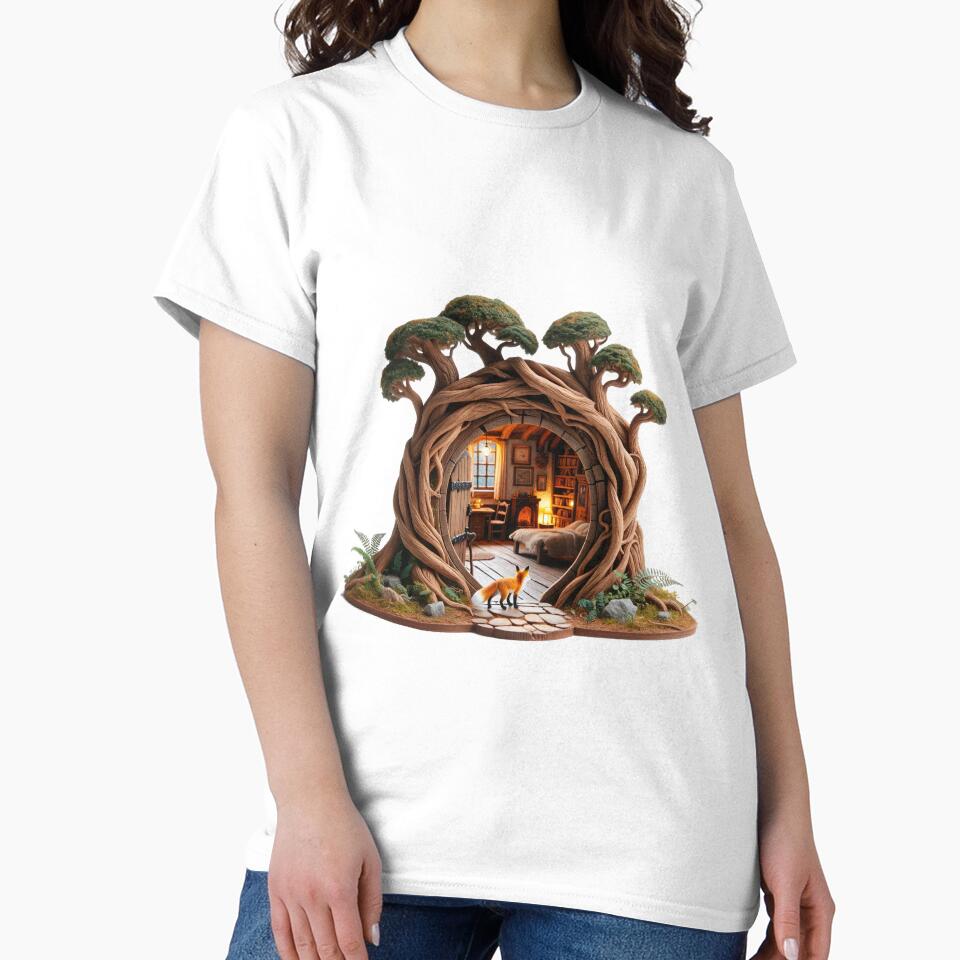 Fox Portal Graphic Tee Enchanted Woodland Oversized Art Shirt White